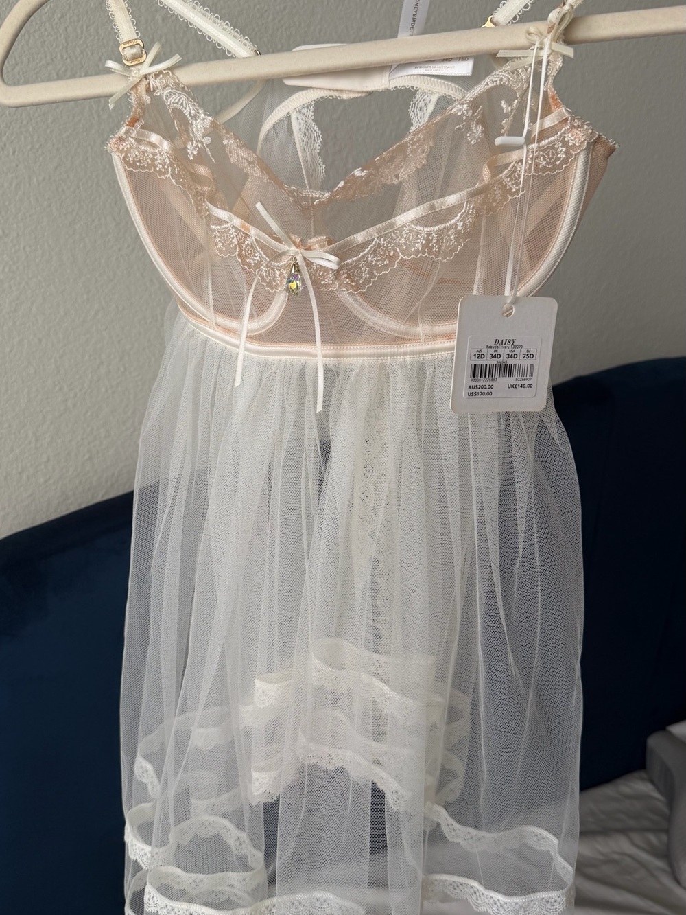 Honey Birdette Sheer Cream & Blush Lace Chemise